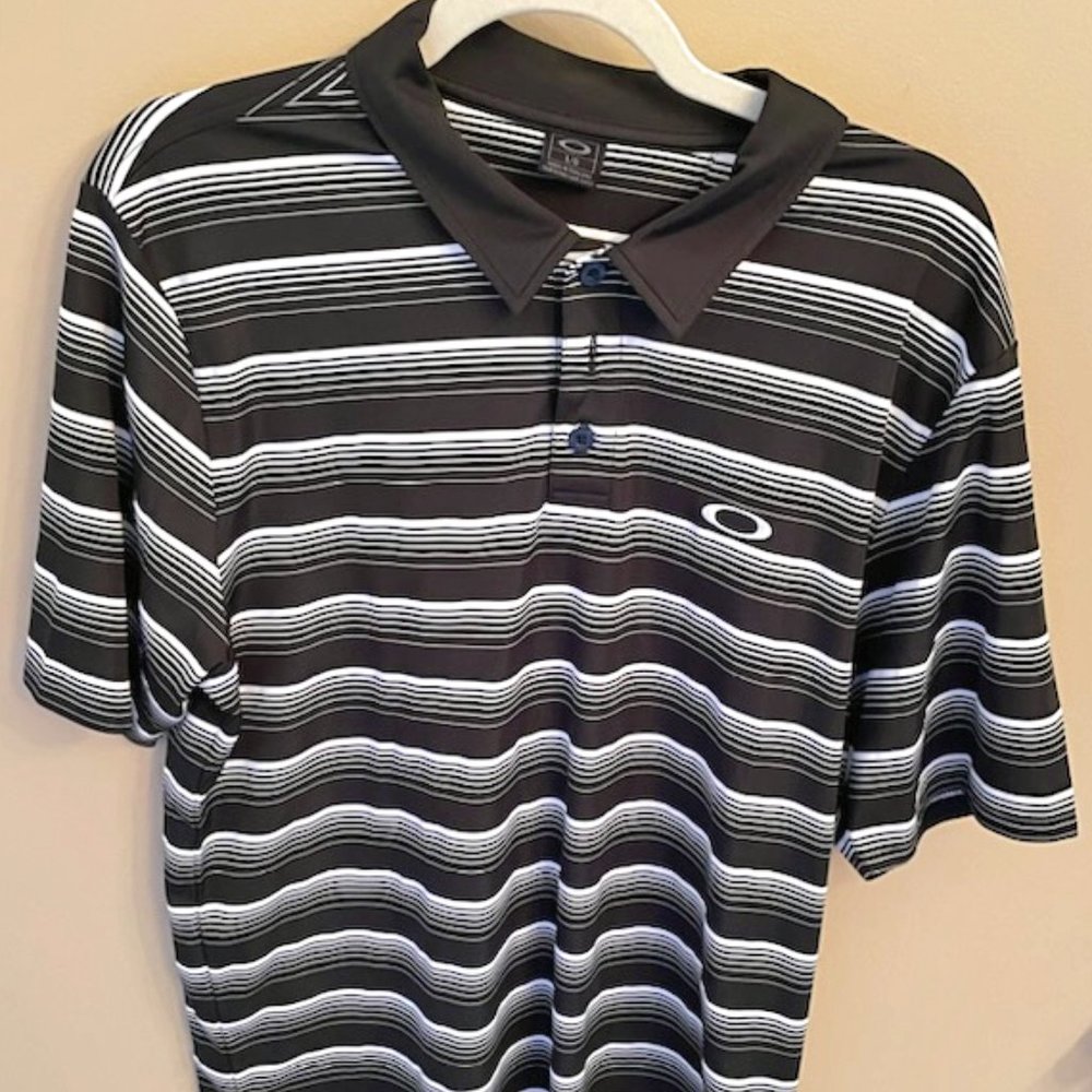 Oakley black striped Men's Large Polo Shirt